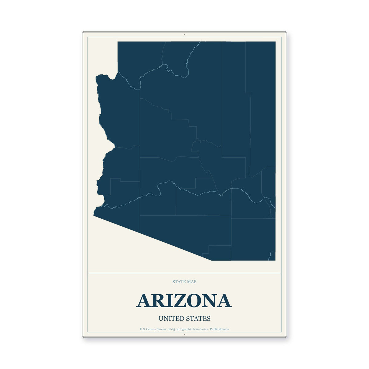 Arizona state map aluminum sign in Coastal Cutout style