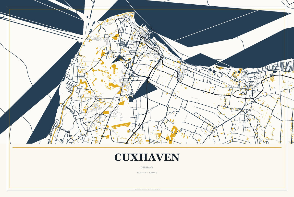 Cuxhaven, Germany City Map Aluminum Sign in Citrine Modern style