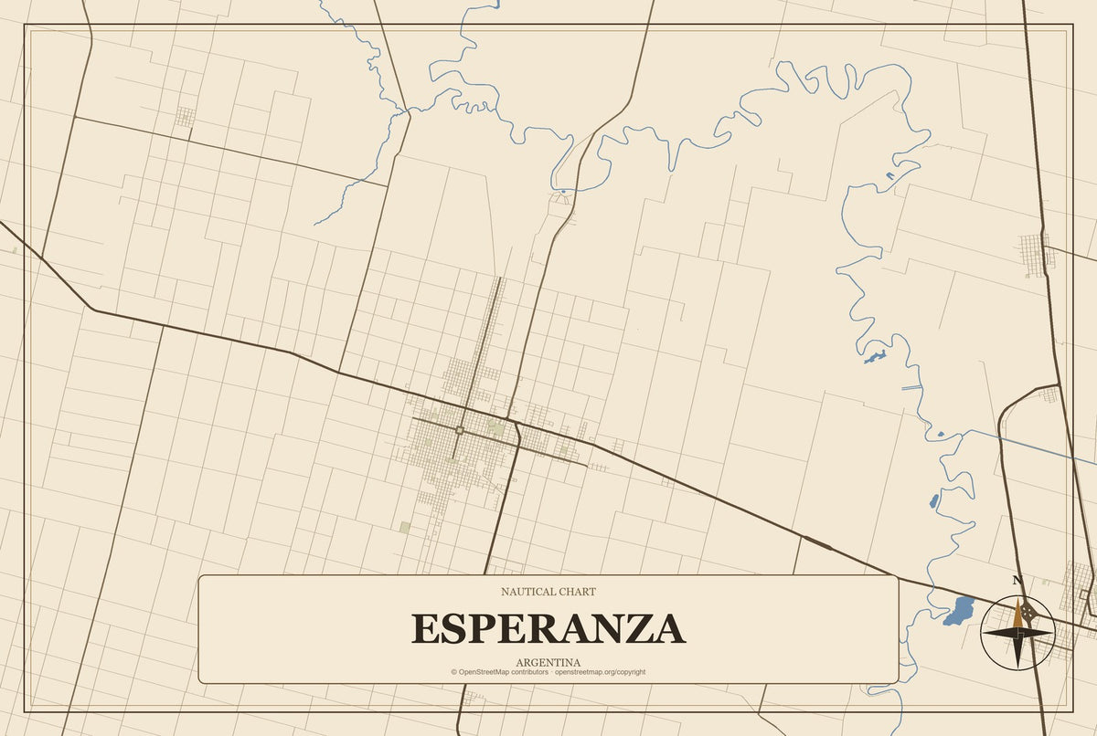 Esperanza, Argentina City Map Aluminum Sign in Heritage Nautical style