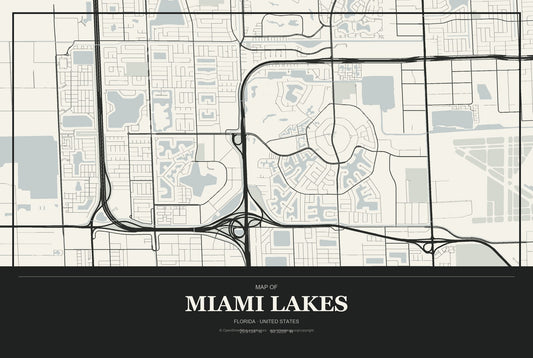 Miami Lakes, Florida City Map Aluminum Sign in Museum Plaque style