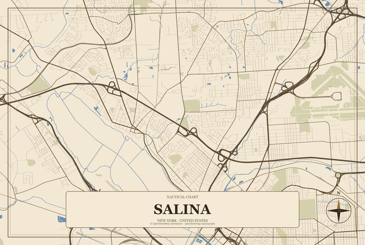 Salina, New York City Map Aluminum Sign in Heritage Nautical style