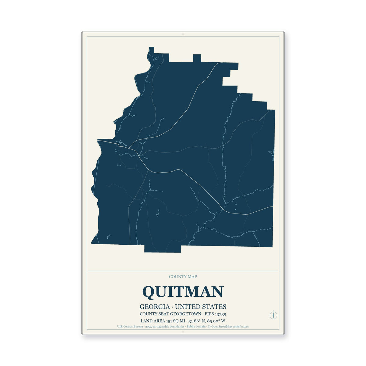 Quitman County, Georgia Map Aluminum Sign in Coastal Cutout style
