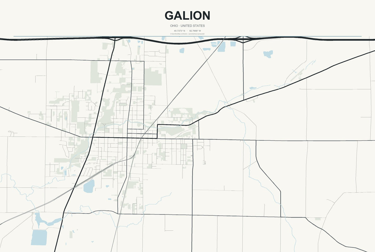 Galion, Ohio City Map Aluminum Sign in Headline Atlas style