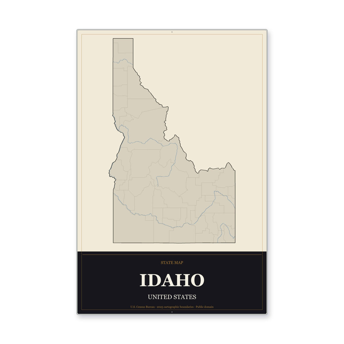 Idaho state map aluminum sign in Museum Plaque style