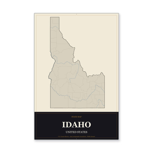 Idaho state map aluminum sign in Museum Plaque style