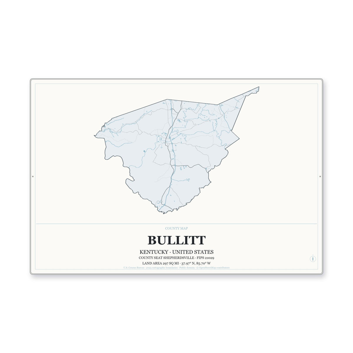 Bullitt County, Kentucky Map Aluminum Sign in Gallery Air style