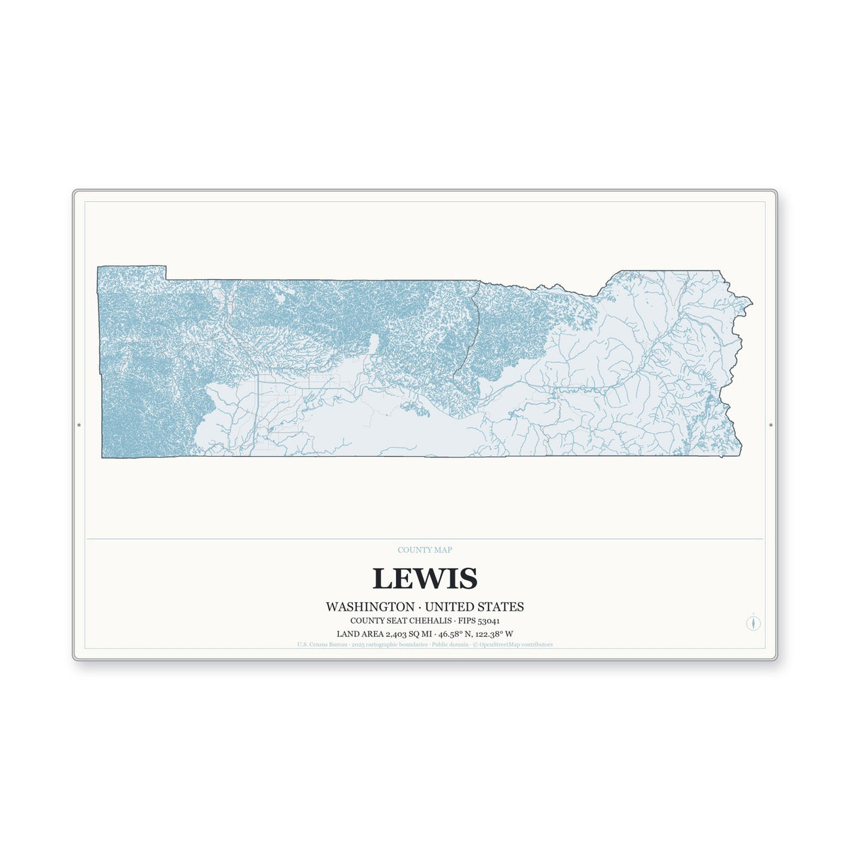 Lewis County, Washington Map Aluminum Sign in Gallery Air style