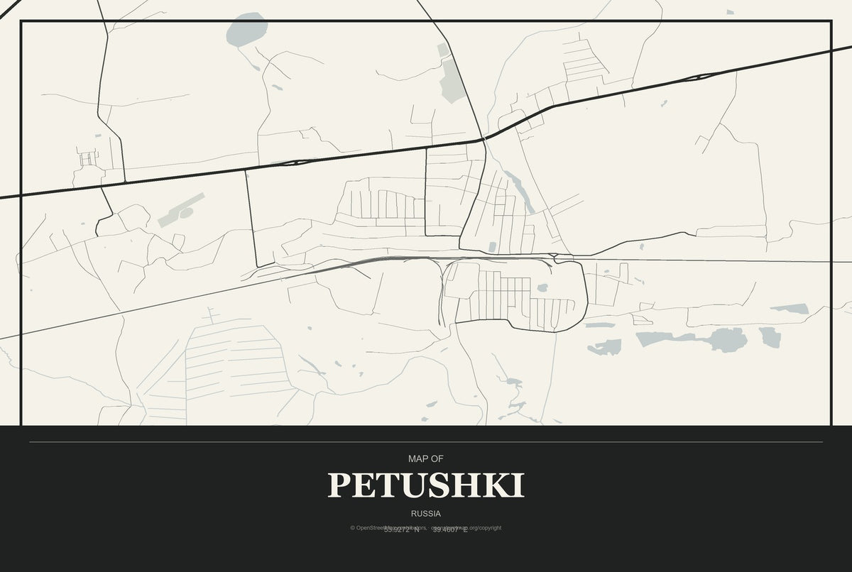 Petushki, Russia City Map Aluminum Sign in Museum Plaque style
