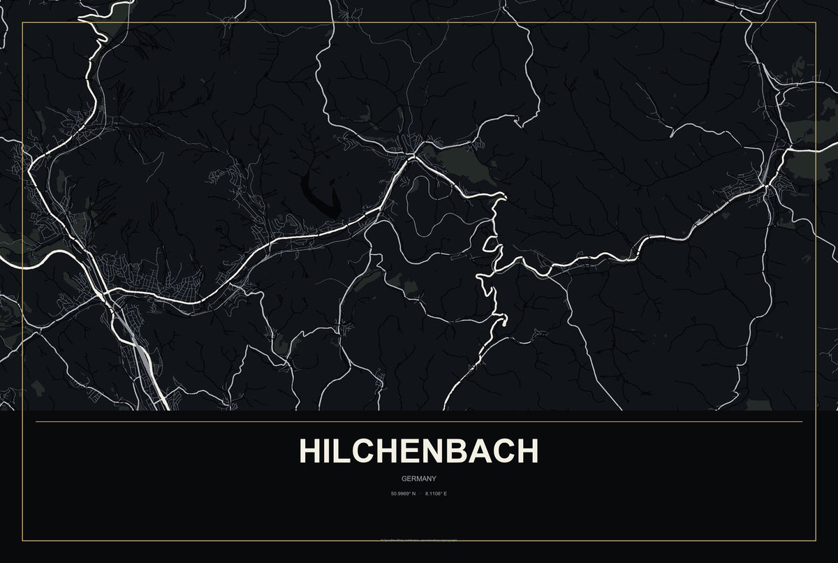 Hilchenbach, Germany City Map Aluminum Sign in Metropolitan Noir style