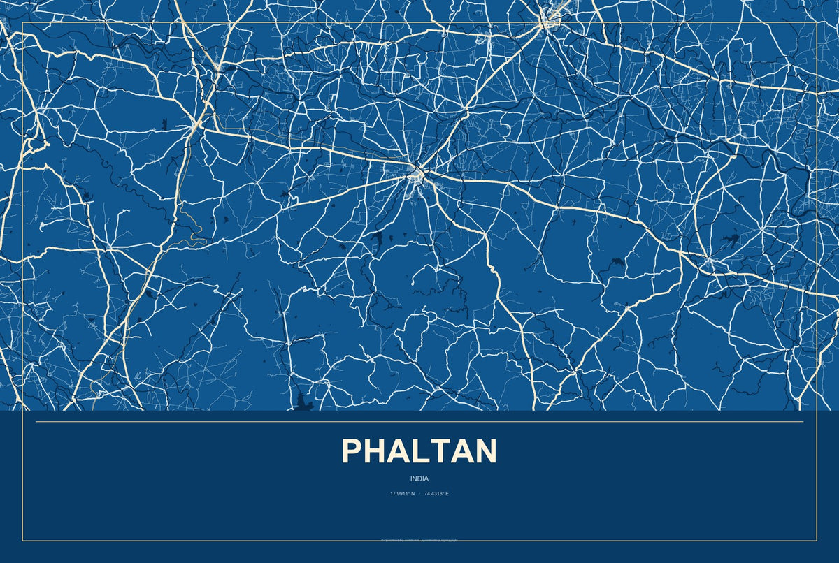 Phaltan, India City Map Aluminum Sign in Harbor Cobalt style
