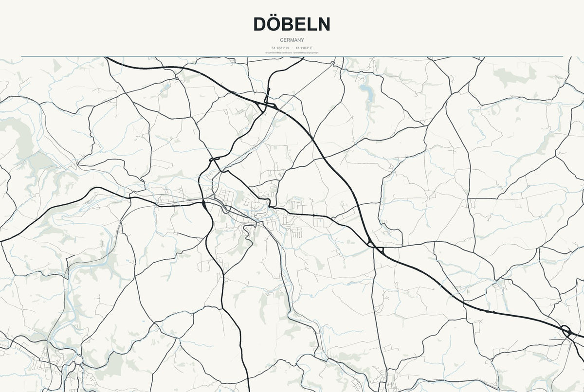 Döbeln, Germany City Map Aluminum Sign in Headline Atlas style