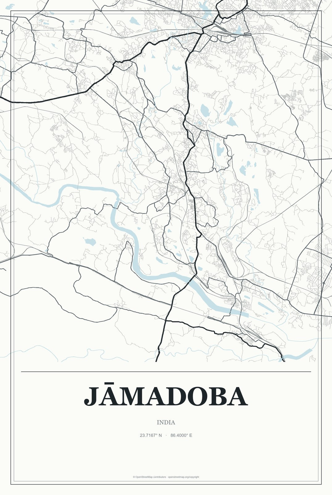 Jāmadoba, India City Map Aluminum Sign in Gallery Air style