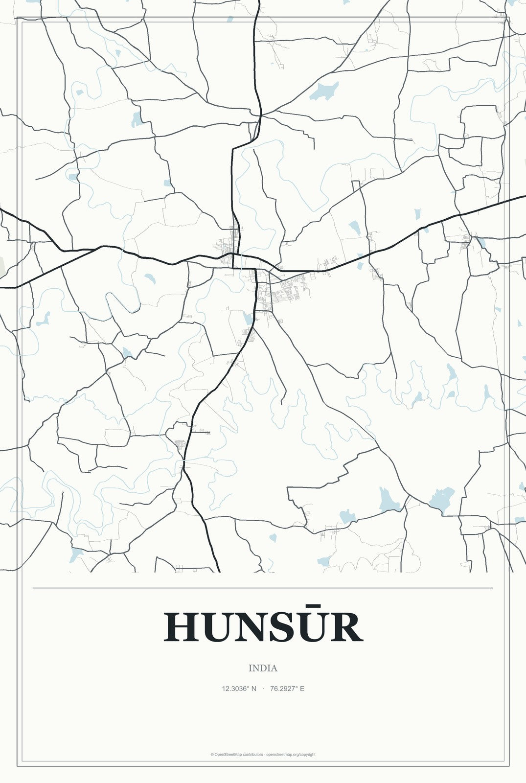 Hunsūr, India City Map Aluminum Sign in Gallery Air style