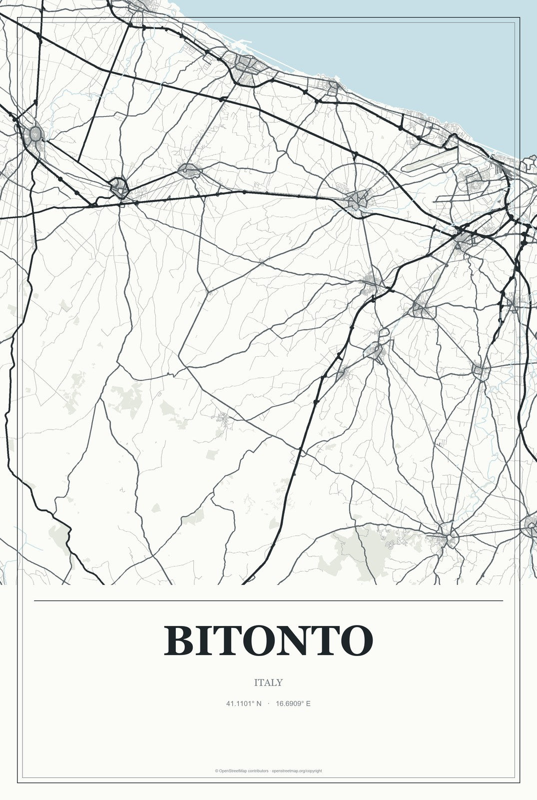 Bitonto, Italy City Map Aluminum Sign in Gallery Air style