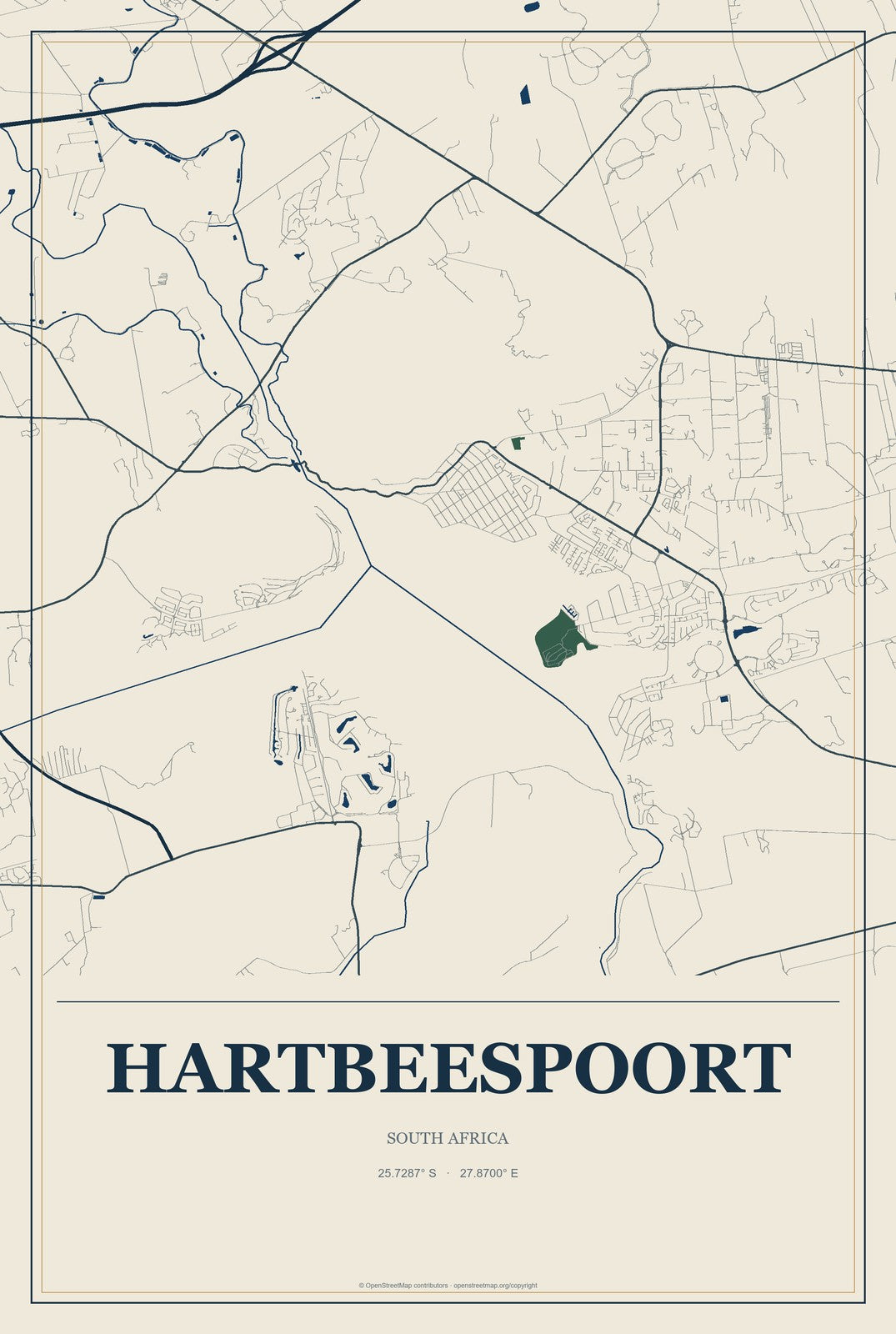 Hartbeespoort, South Africa City Map Aluminum Sign in Coastal Cutout style