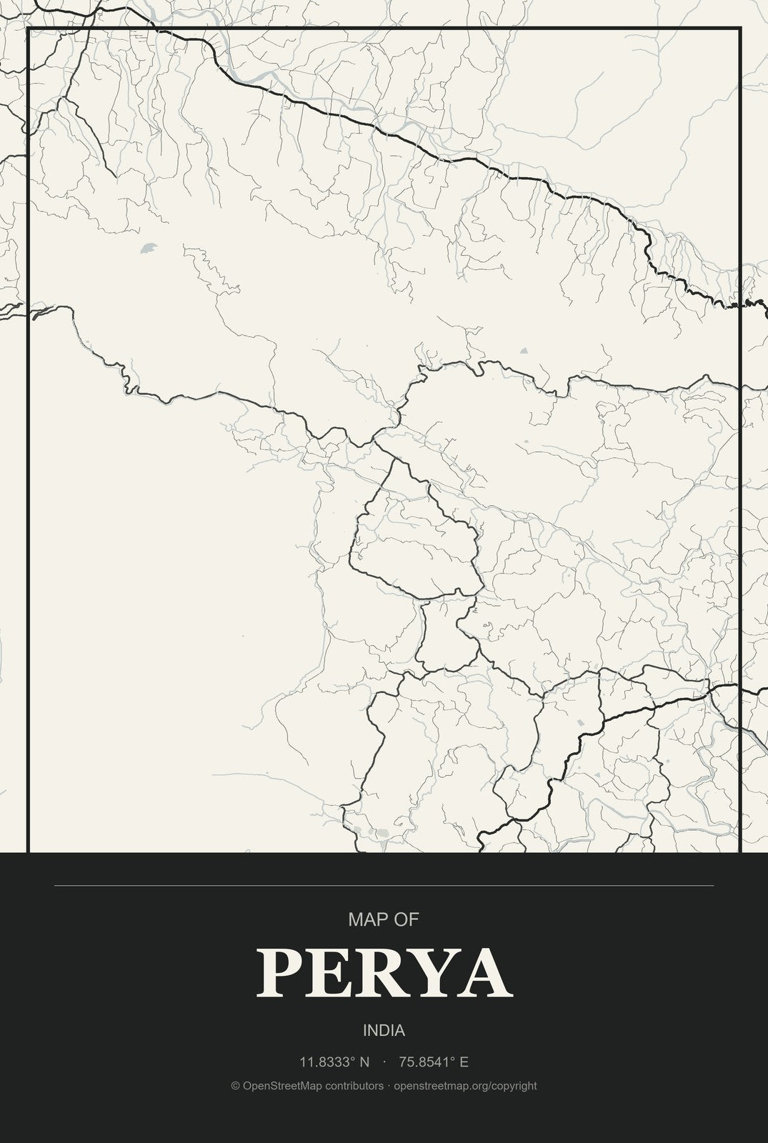 Perya, India City Map Aluminum Sign in Museum Plaque style