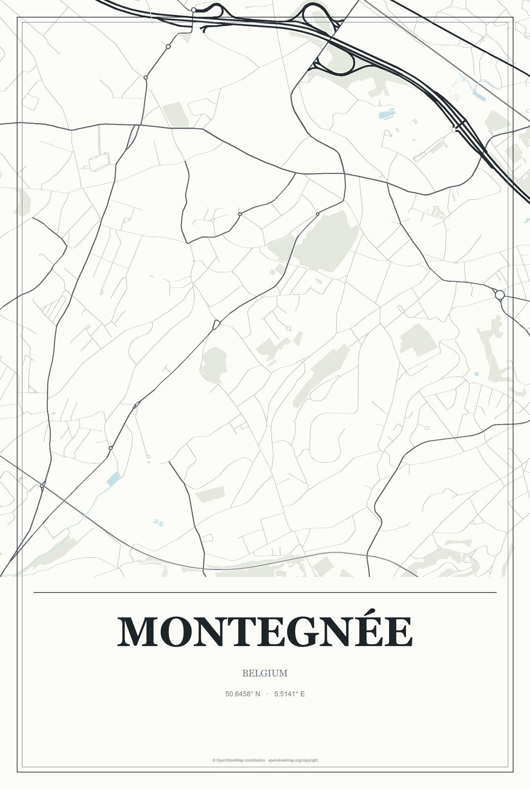 Montegnée, Belgium City Map Aluminum Sign in Gallery Air style
