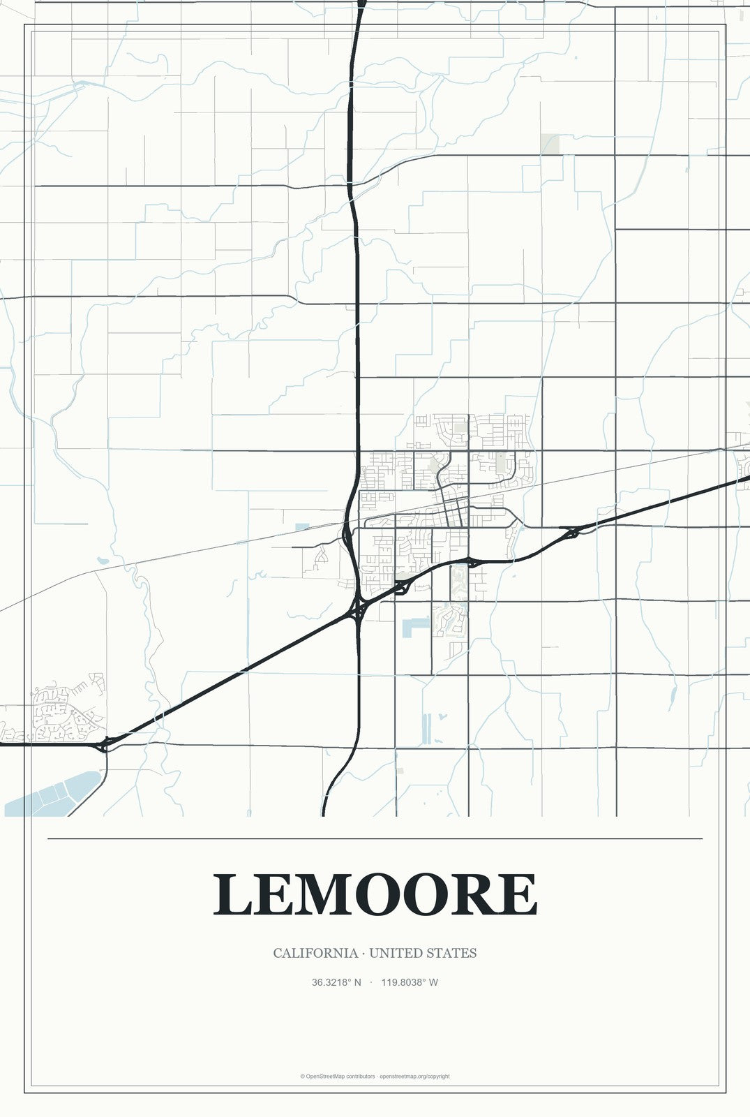 Lemoore, California City Map Aluminum Sign in Gallery Air style