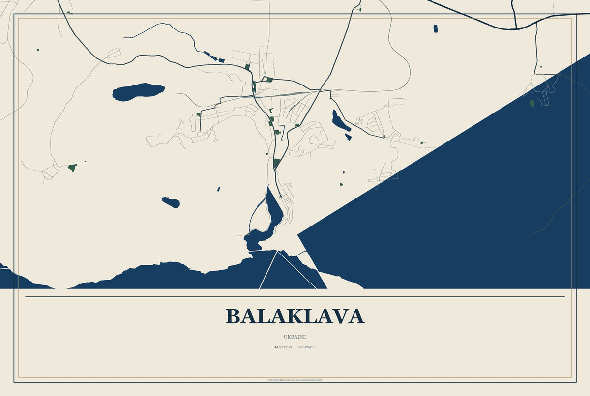 Balaklava, Ukraine City Map Aluminum Sign in Coastal Cutout style