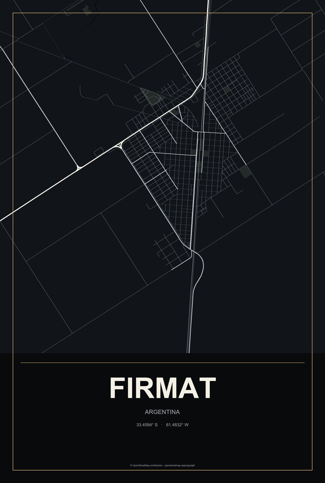 Firmat, Argentina City Map Aluminum Sign in Metropolitan Noir style