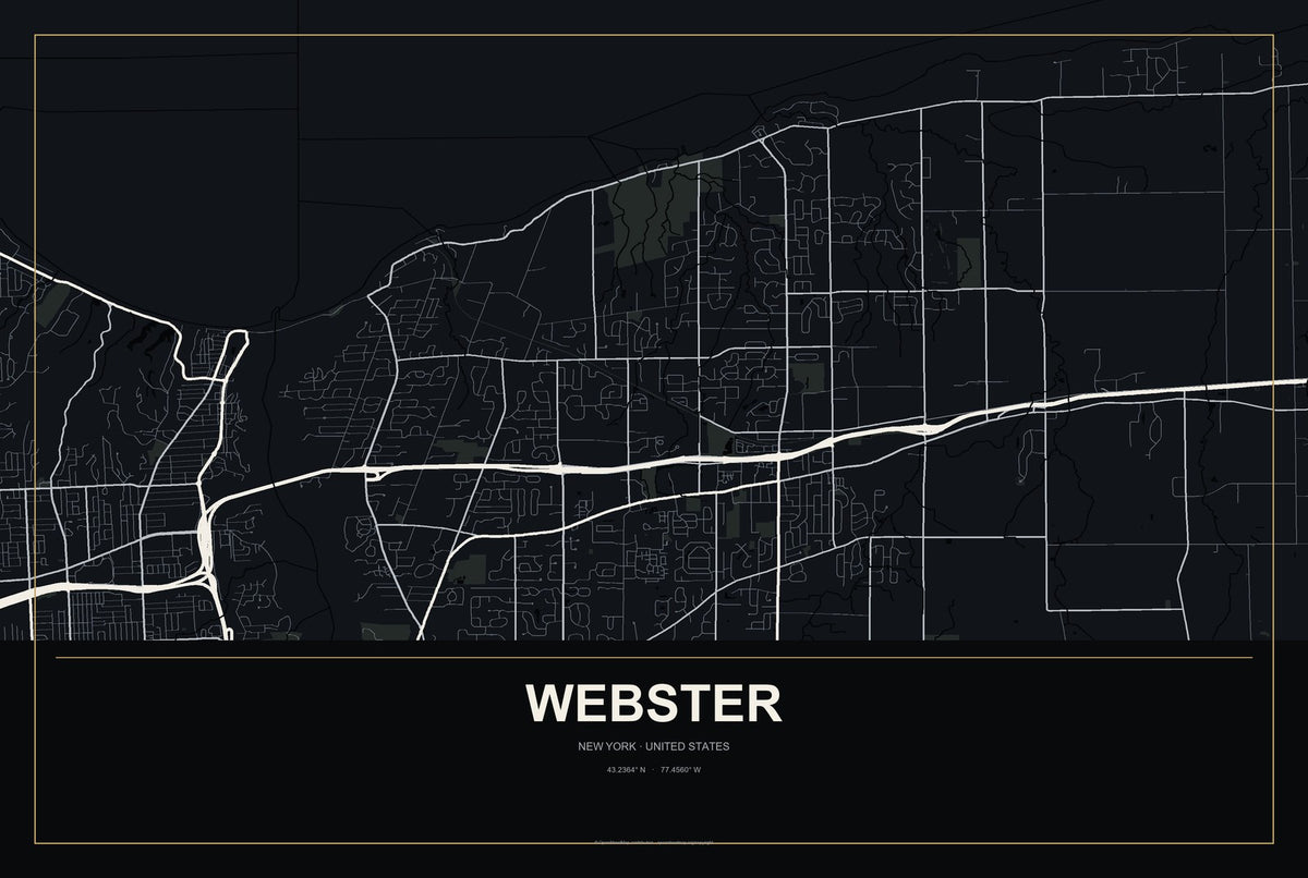 Webster, New York City Map Aluminum Sign in Metropolitan Noir style