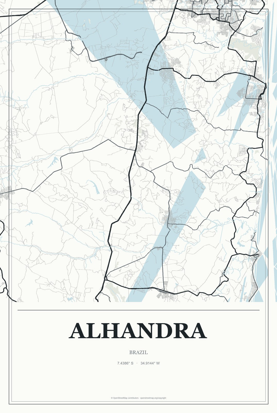 Alhandra, Brazil City Map Aluminum Sign in Gallery Air style