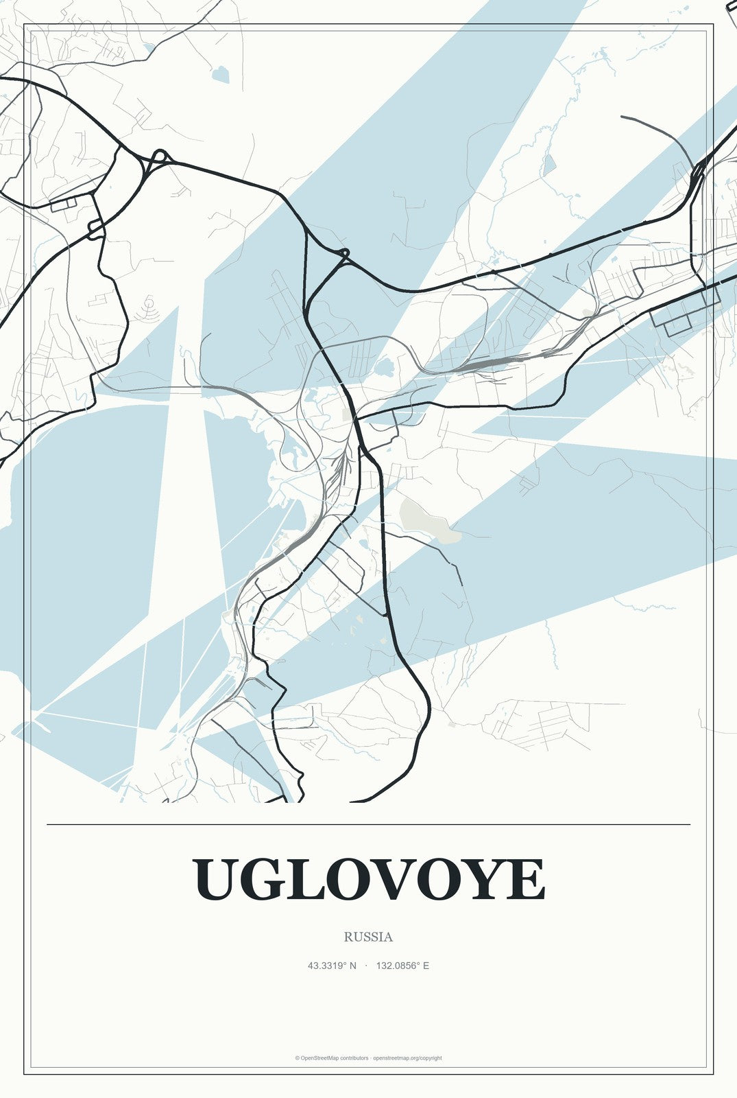 Uglovoye, Russia City Map Aluminum Sign in Gallery Air style