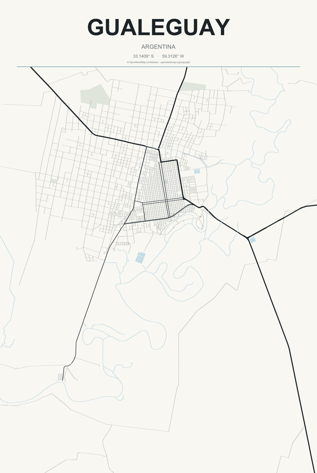 Gualeguay, Argentina City Map Aluminum Sign in Headline Atlas style