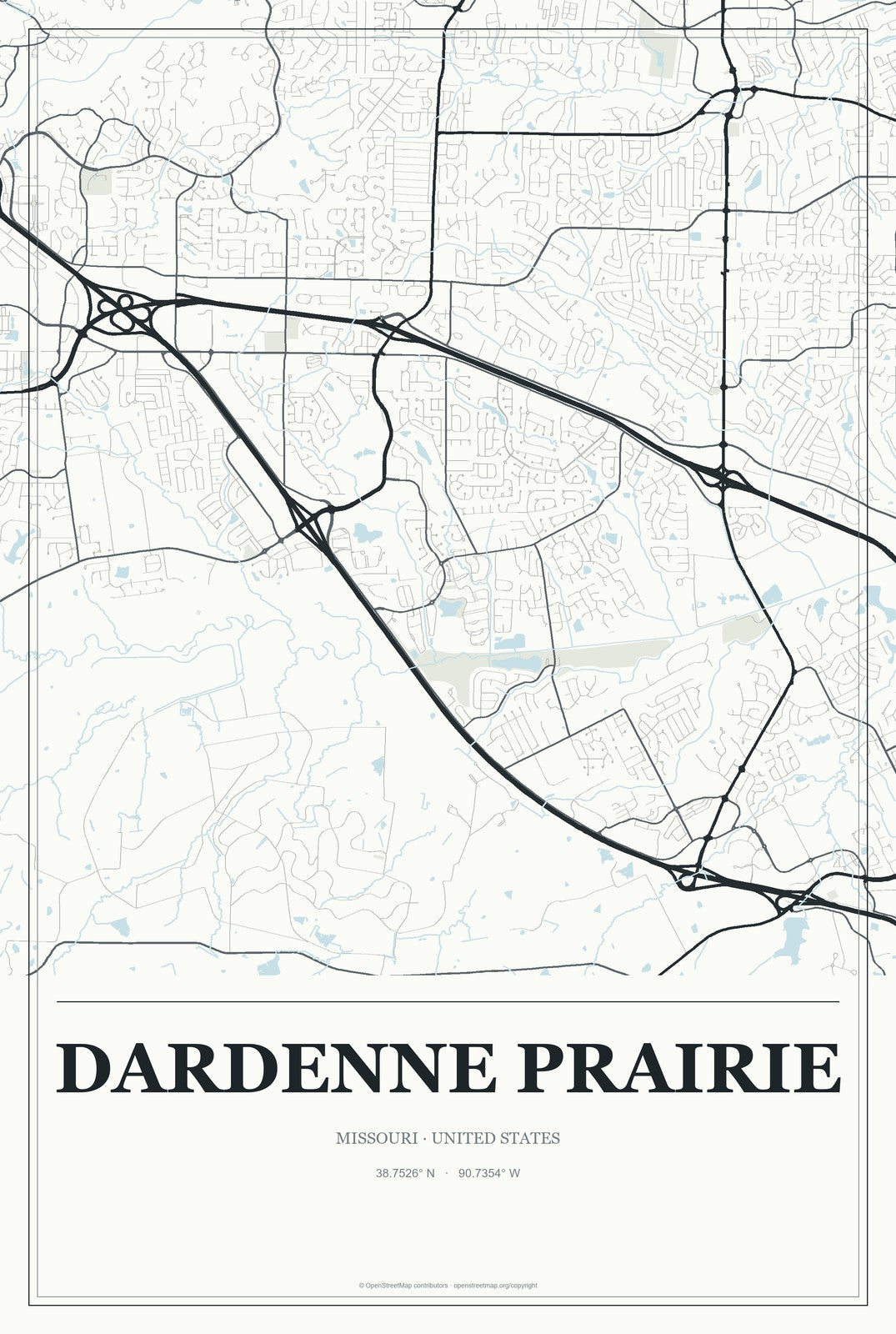 Dardenne Prairie, Missouri City Map Aluminum Sign in Gallery Air style