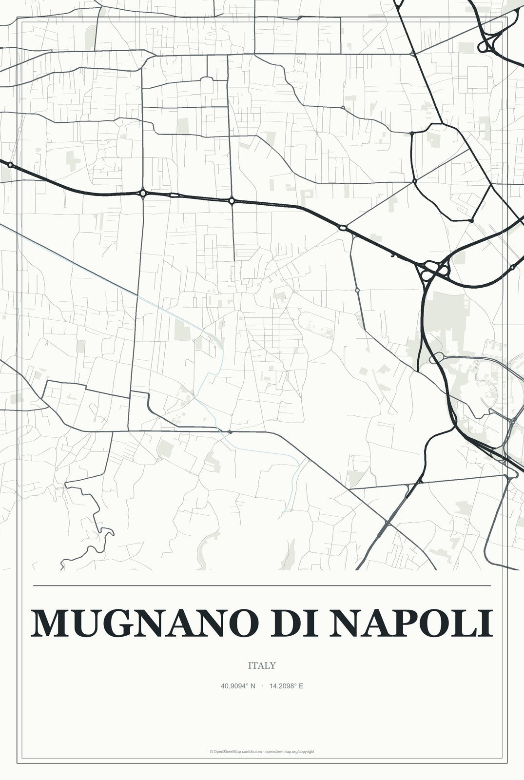 Mugnano di Napoli, Italy City Map Aluminum Sign in Gallery Air style