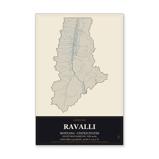 Ravalli County, Montana Map Aluminum Sign in Museum Plaque style