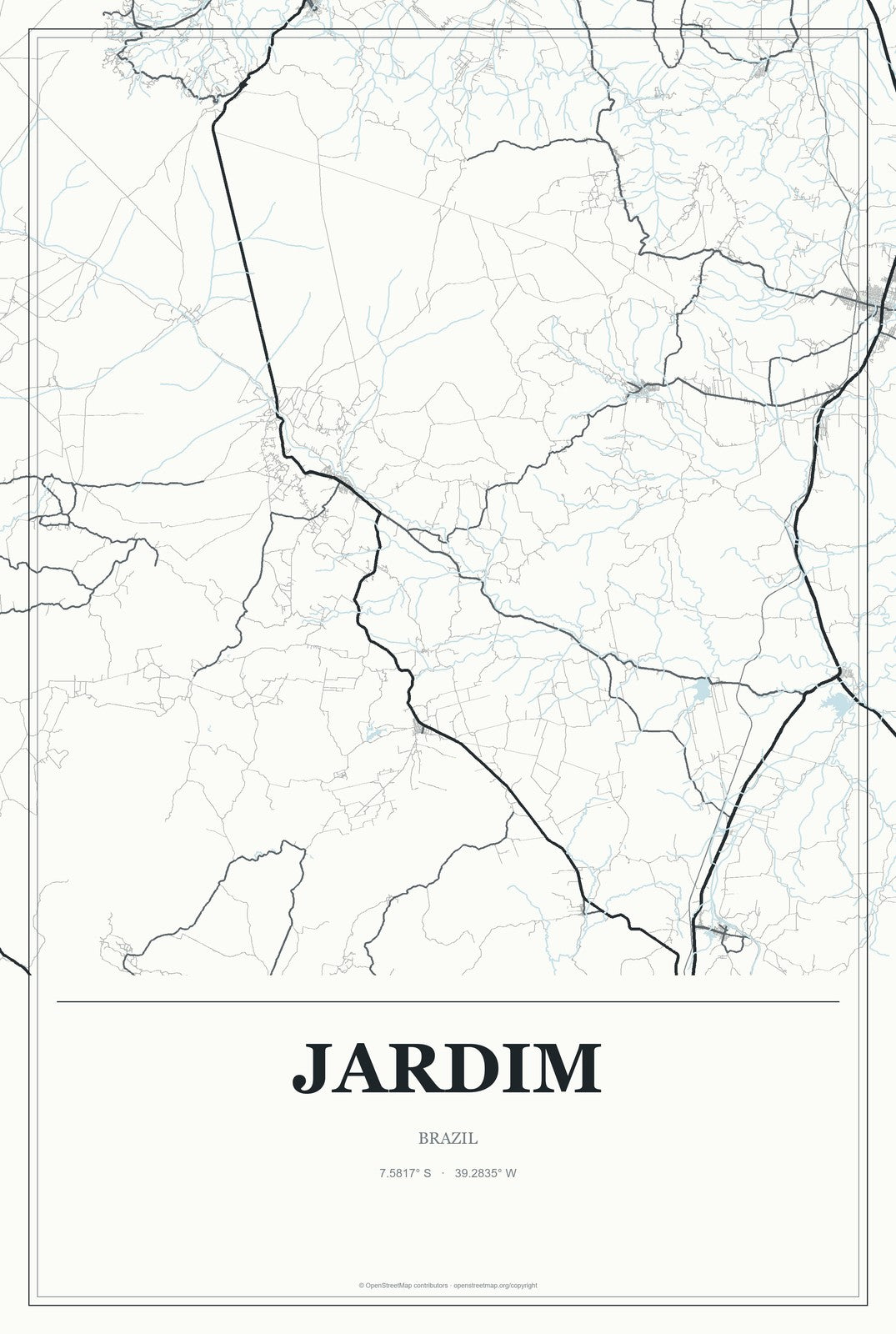 Jardim, Mato Grosso do Sul, Brazil City Map Aluminum Sign in Gallery Air style