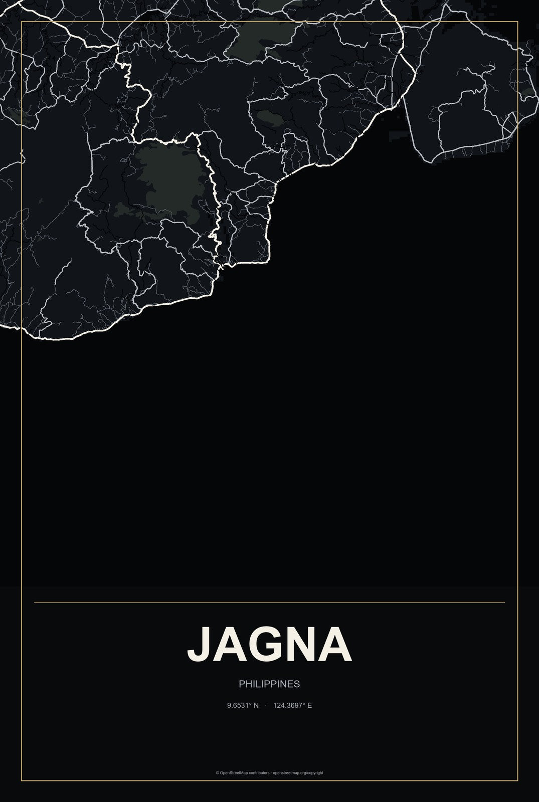 Jagna, Philippines City Map Aluminum Sign in Metropolitan Noir style