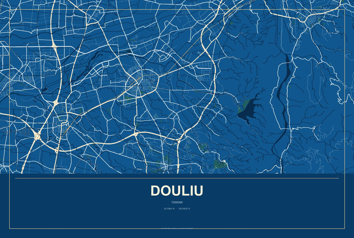 Douliu, Taiwan City Map Aluminum Sign in Harbor Cobalt style