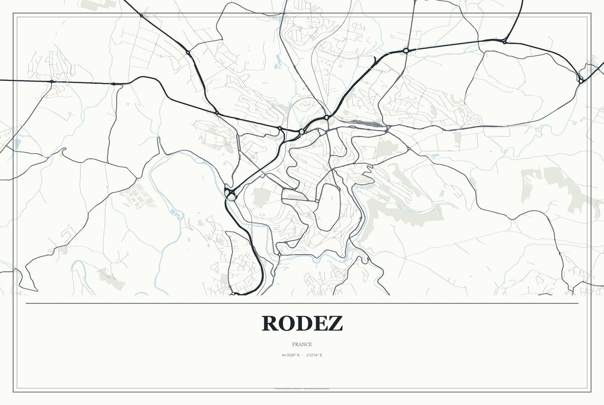 Rodez, France City Map Aluminum Sign in Gallery Air style