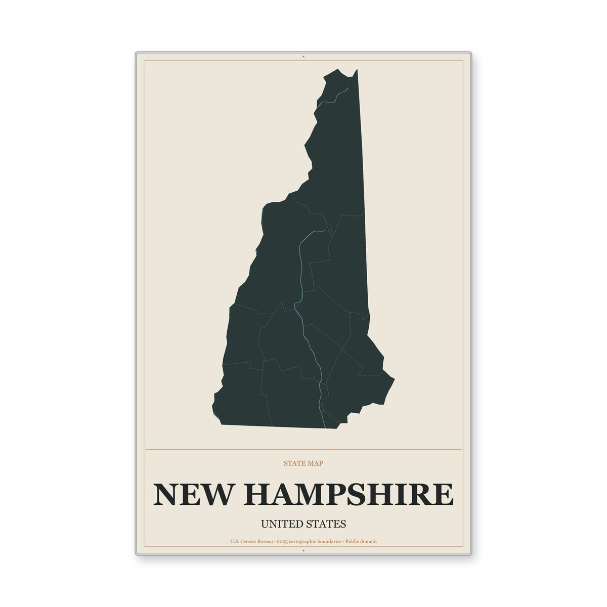 New Hampshire state map aluminum sign in Headline Atlas style