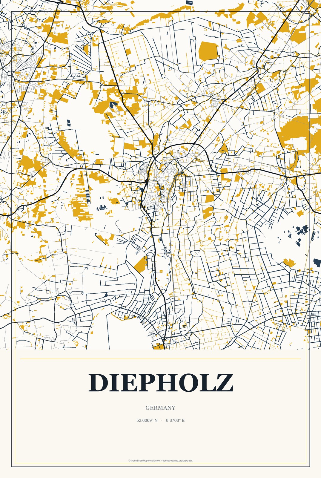 Diepholz, Germany City Map Aluminum Sign in Citrine Modern style