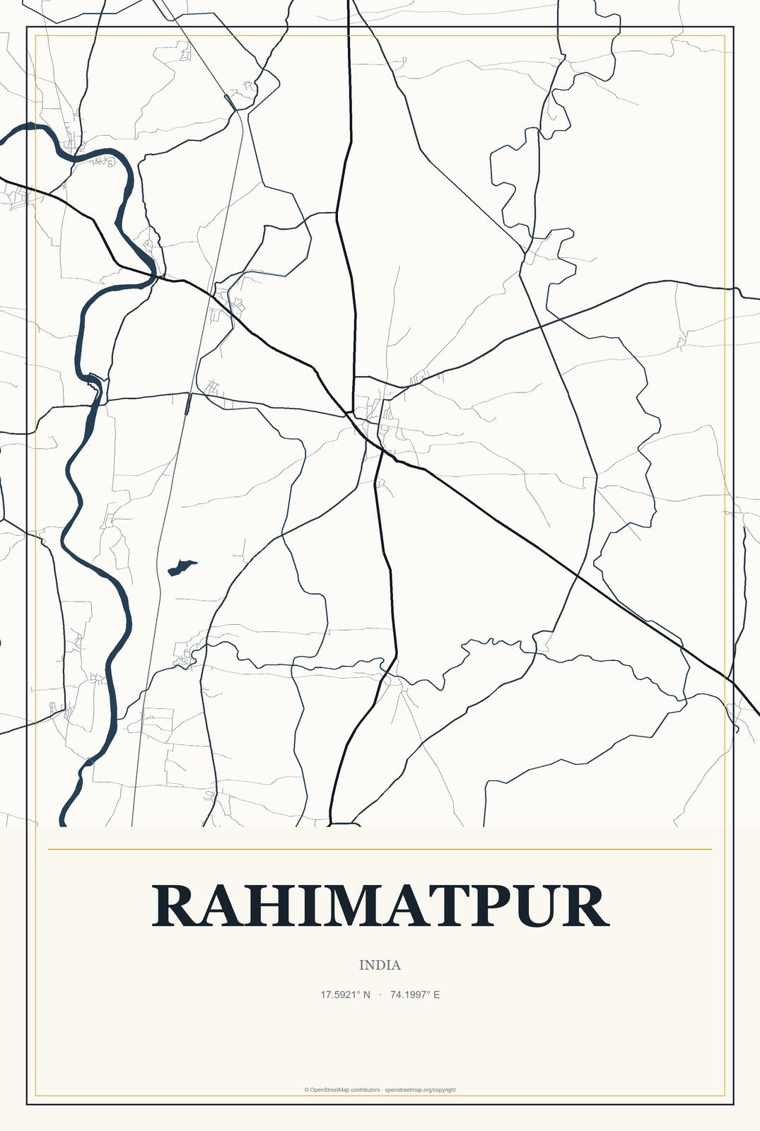 Rahimatpur, India City Map Aluminum Sign in Citrine Modern style