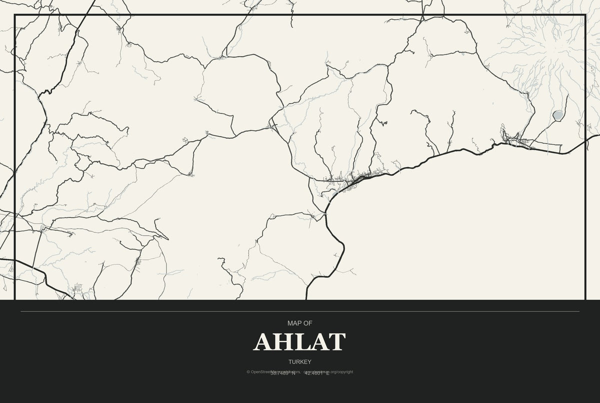 Ahlat, Turkey City Map Aluminum Sign in Museum Plaque style