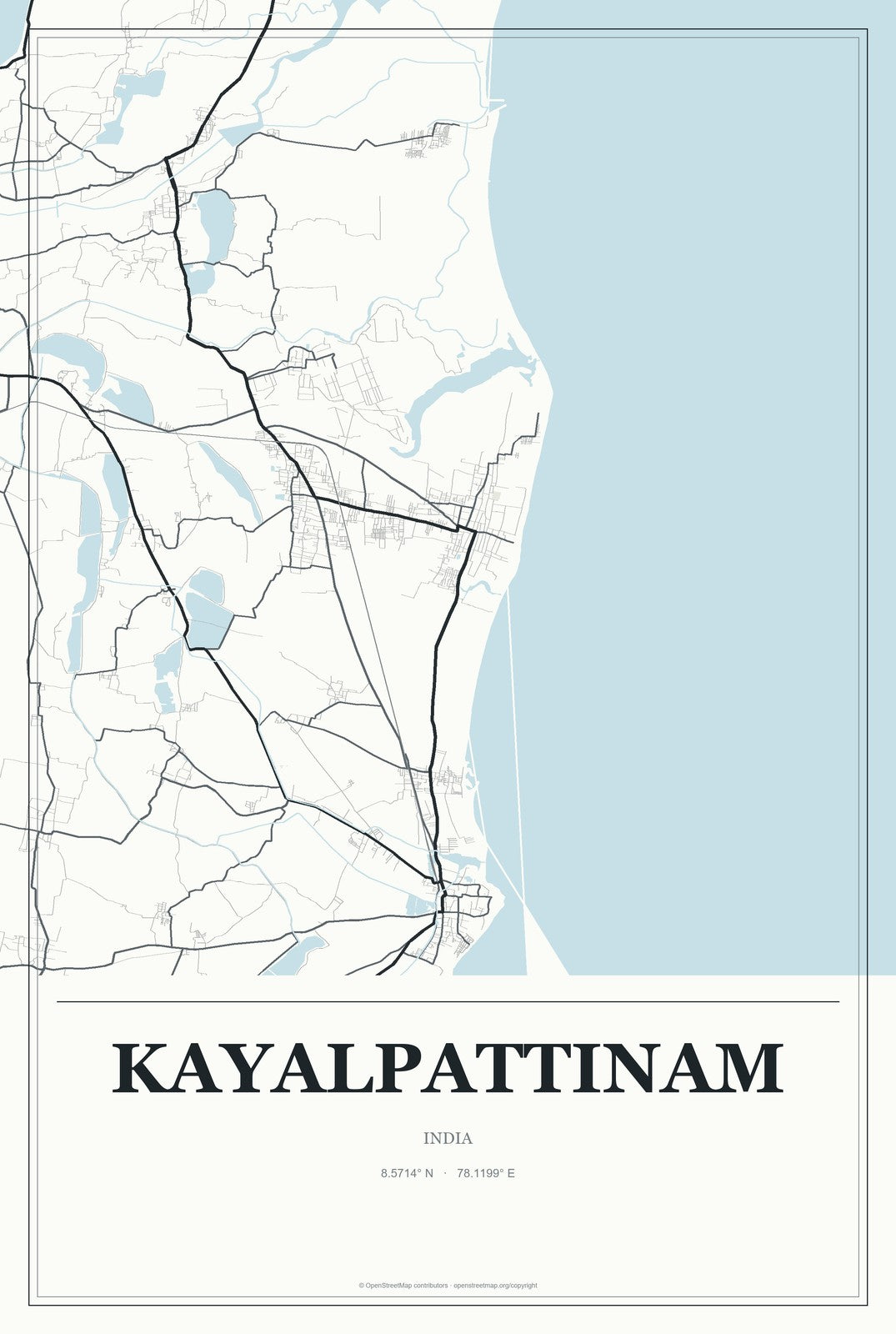 Kayalpattinam, India City Map Aluminum Sign in Gallery Air style