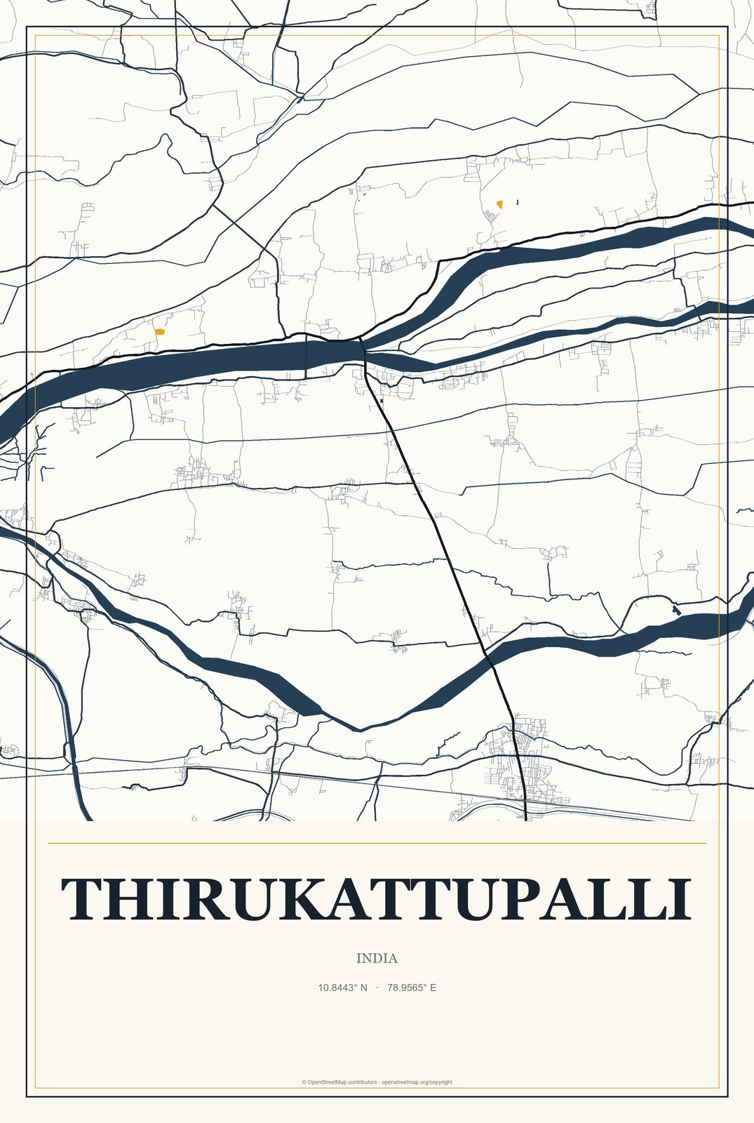 Thirukattupalli, India City Map Aluminum Sign in Citrine Modern style