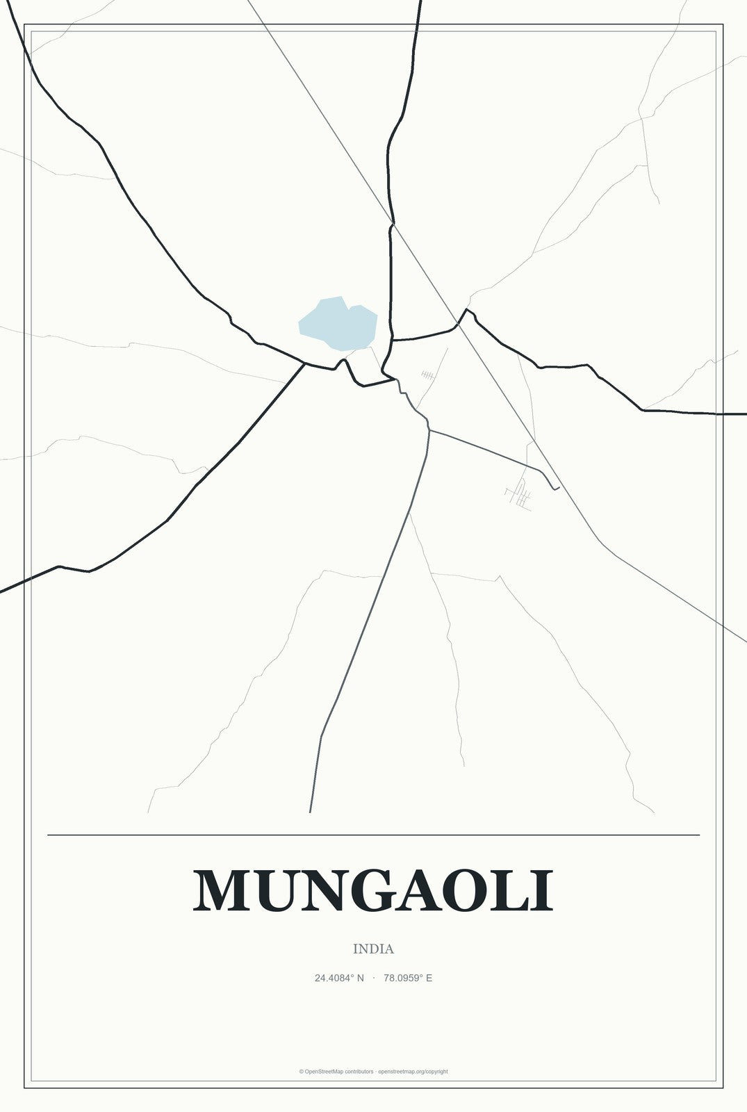Mungaoli, India City Map Aluminum Sign in Gallery Air style