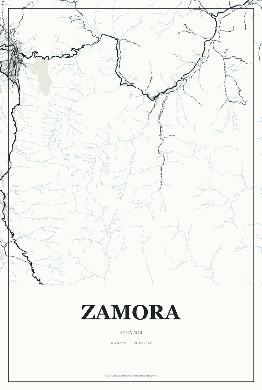 Zamora, Ecuador City Map Aluminum Sign in Gallery Air style