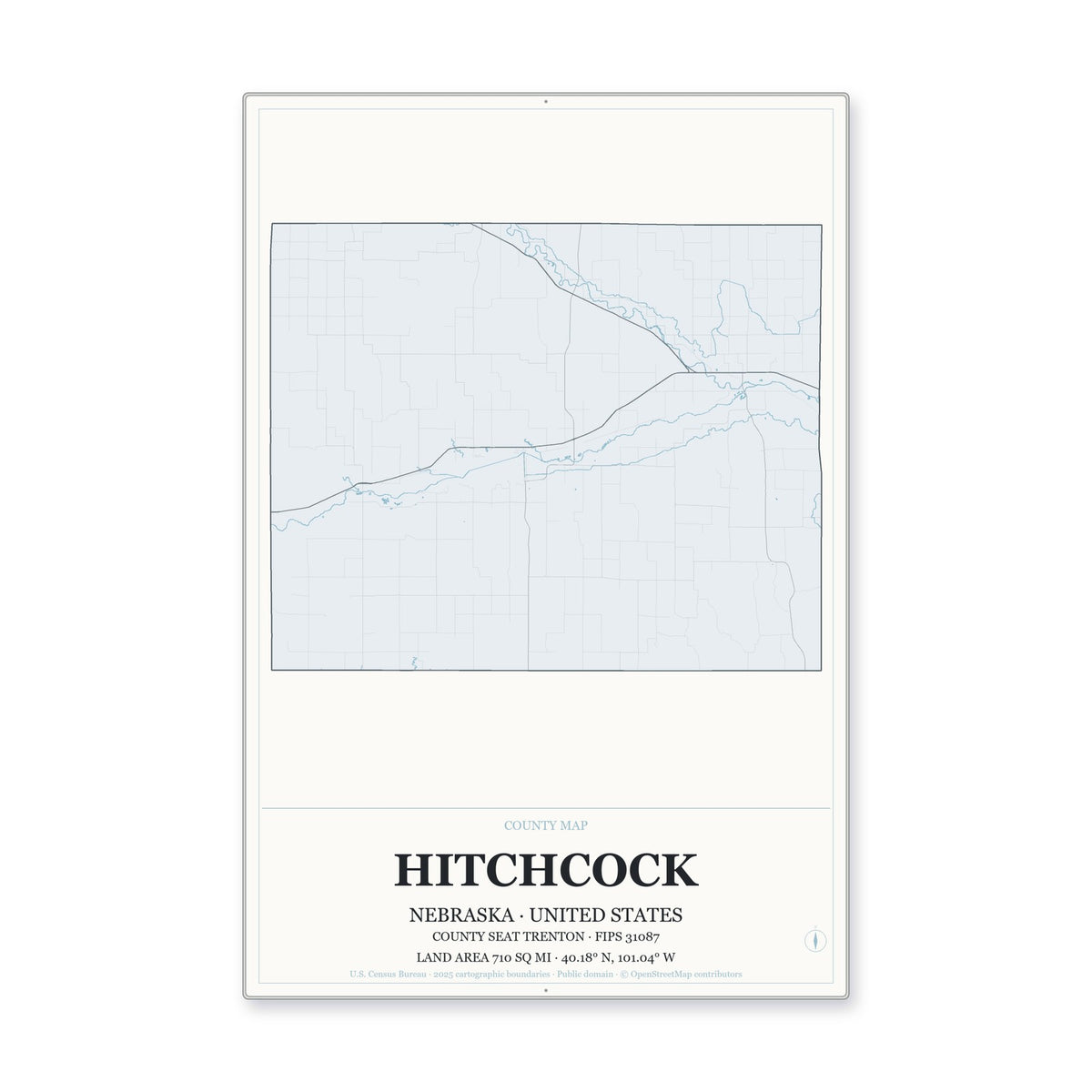 Hitchcock County, Nebraska Map Aluminum Sign in Gallery Air style