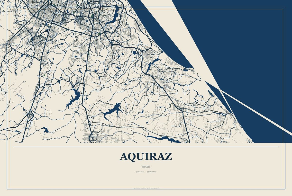 Aquiraz, Brazil City Map Aluminum Sign in Coastal Cutout style