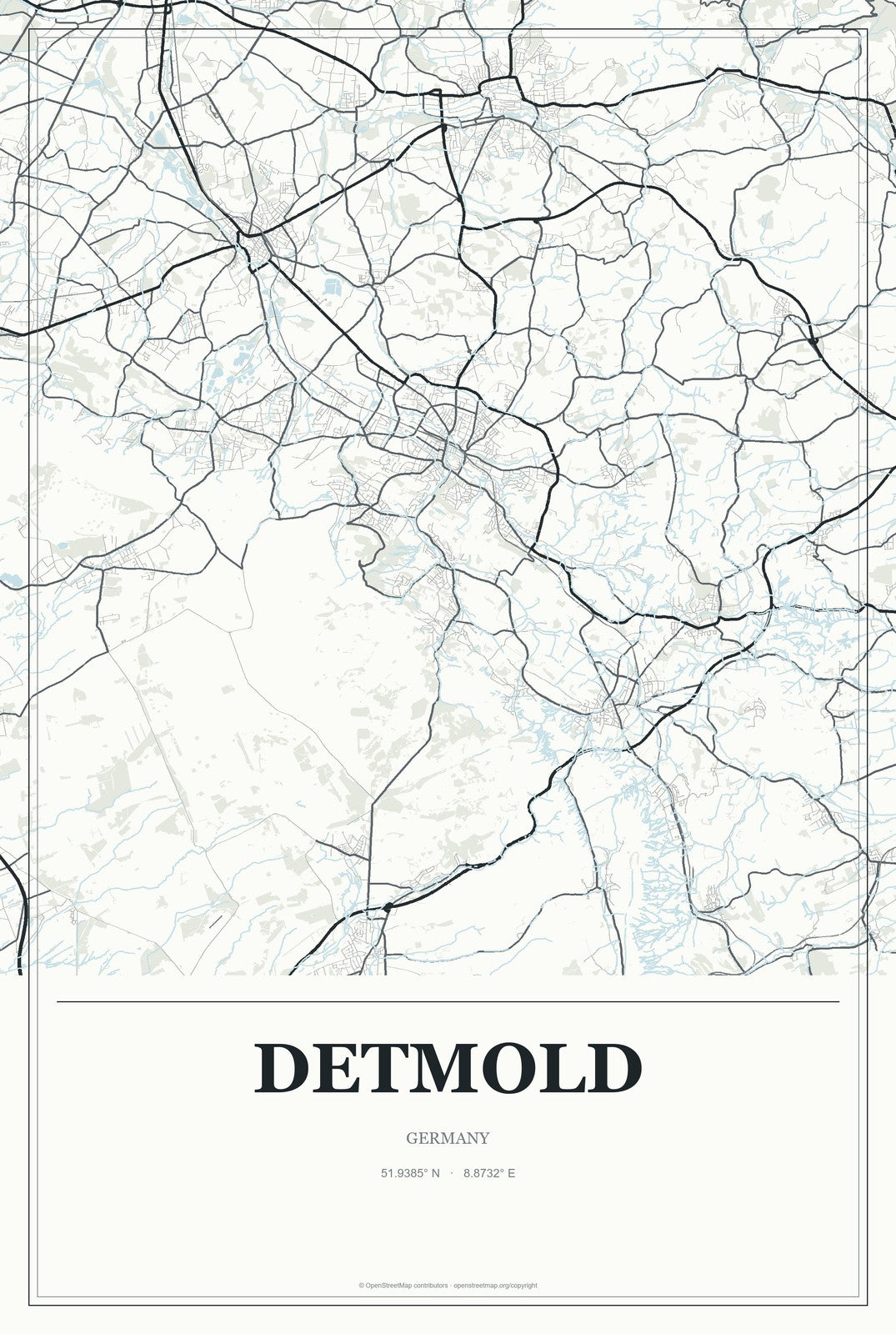 Detmold, Germany City Map Aluminum Sign in Gallery Air style