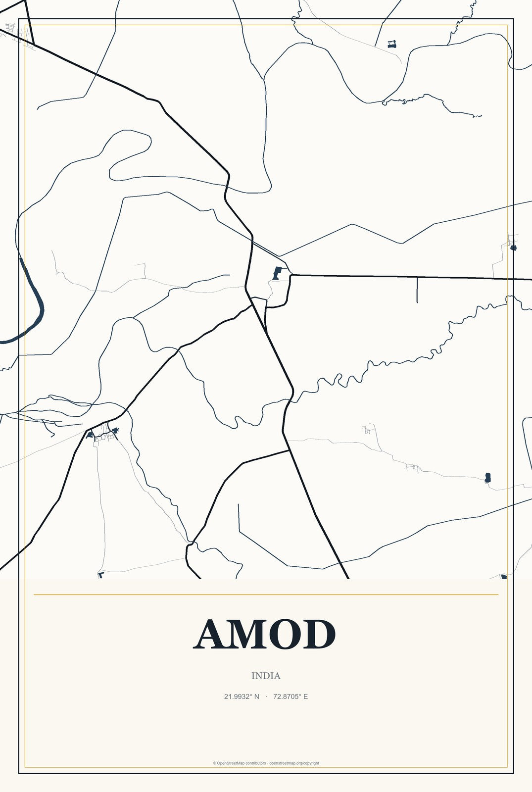 Amod, India City Map Aluminum Sign in Citrine Modern style