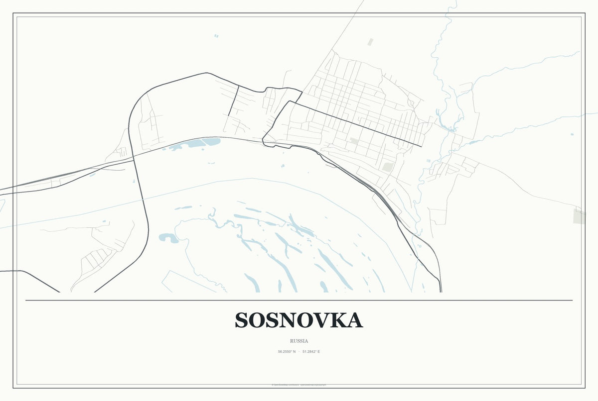 Sosnovka, Tambov Oblast, Russia City Map Aluminum Sign in Gallery Air style