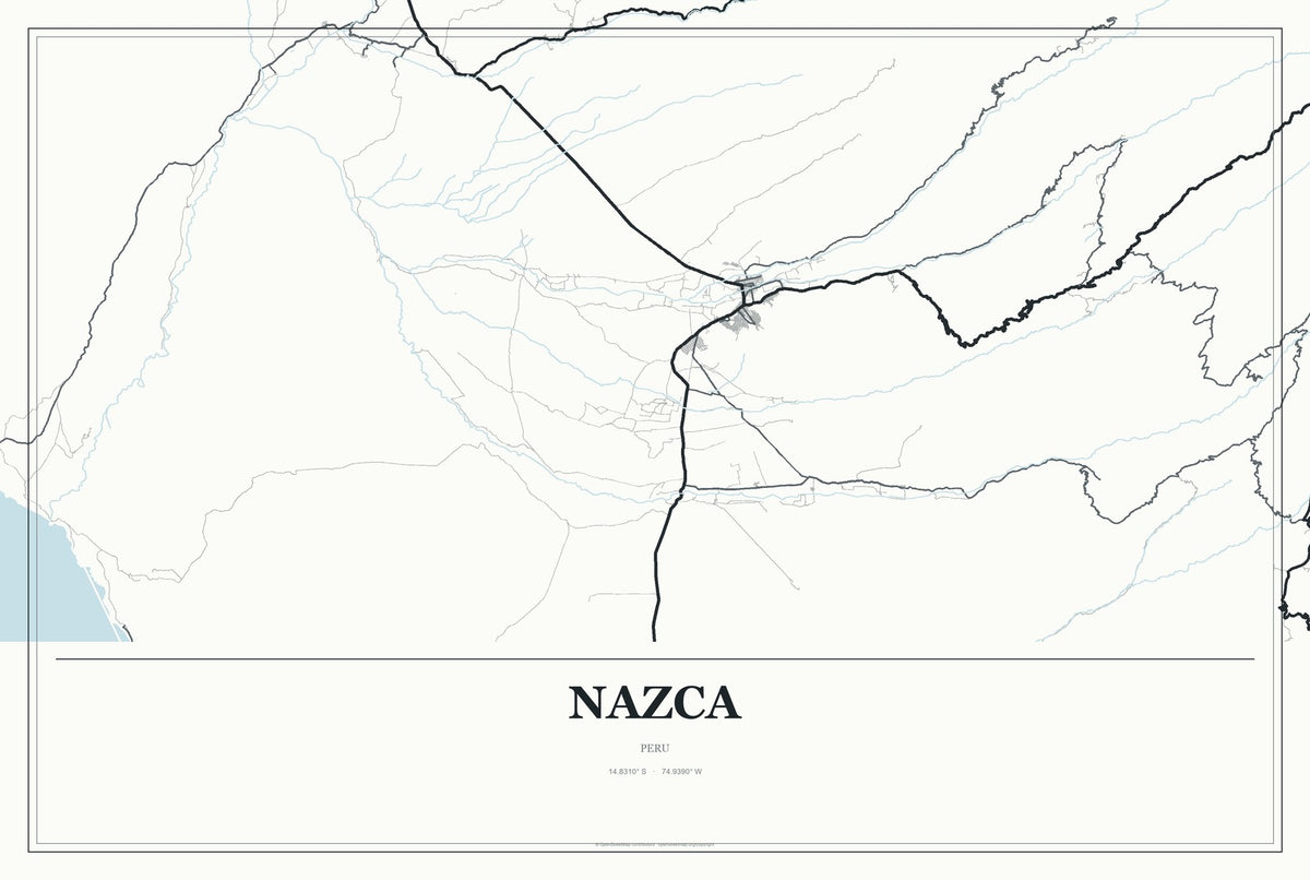 Nazca, Peru City Map Aluminum Sign in Gallery Air style