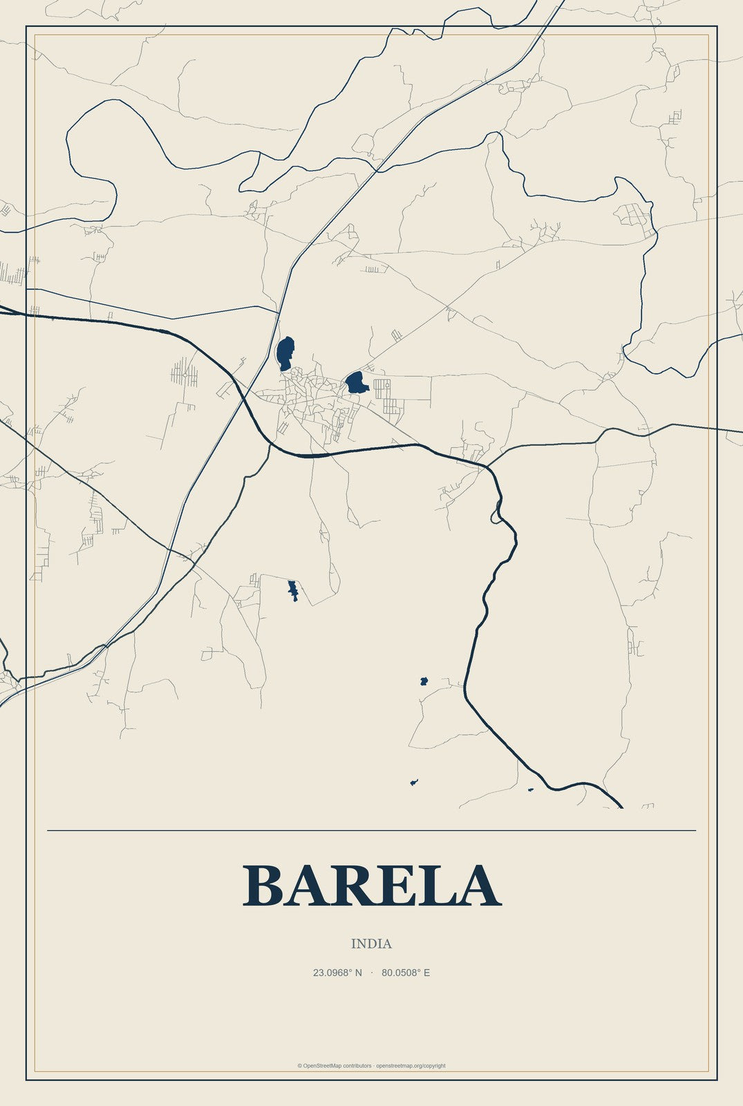 Barela, India City Map Aluminum Sign in Coastal Cutout style